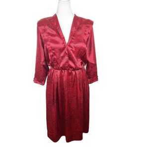 Vintage Petites by Willi Dress Women Medium Red Graphic Fit Flare V-Neck Satin